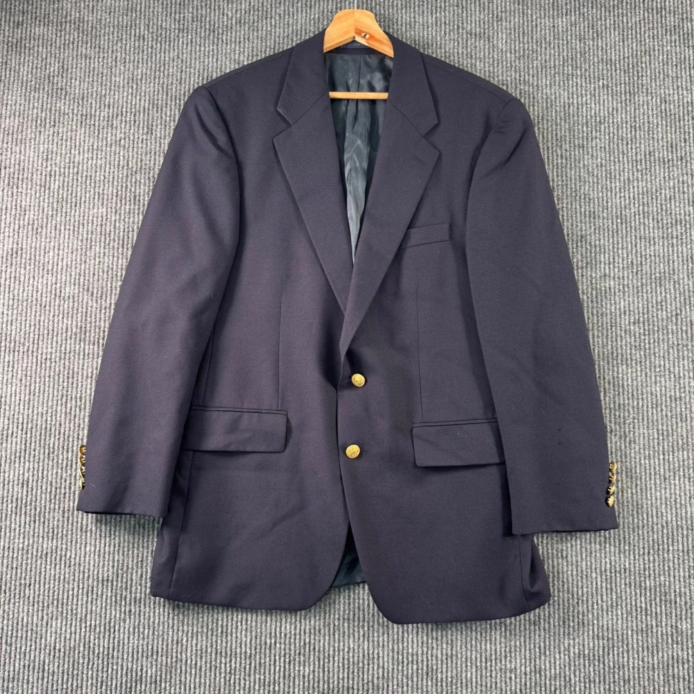 Vintage Ralph Lauren Polo University Club Blazer‎ 41R Navy Wool USA Made Preppy